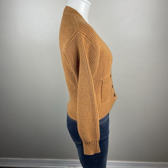 Sea NY Cardigan Women XS Brown Balloon Sleeve Wool Blend Luxury Preppy Flaw - Picture 2 of 10